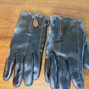 Sergio Di Cori Men's Brown Leather Gloves Front Zip Cashmere Lined Italy